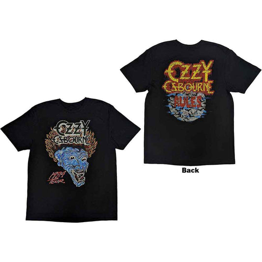 Black t-shirt with back print of Ozzy Osbourne’s “Bark at the Moon” tour artwork.