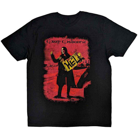 Black unisex t-shirt featuring an Ozzy Osbourne graphic design on the front.
