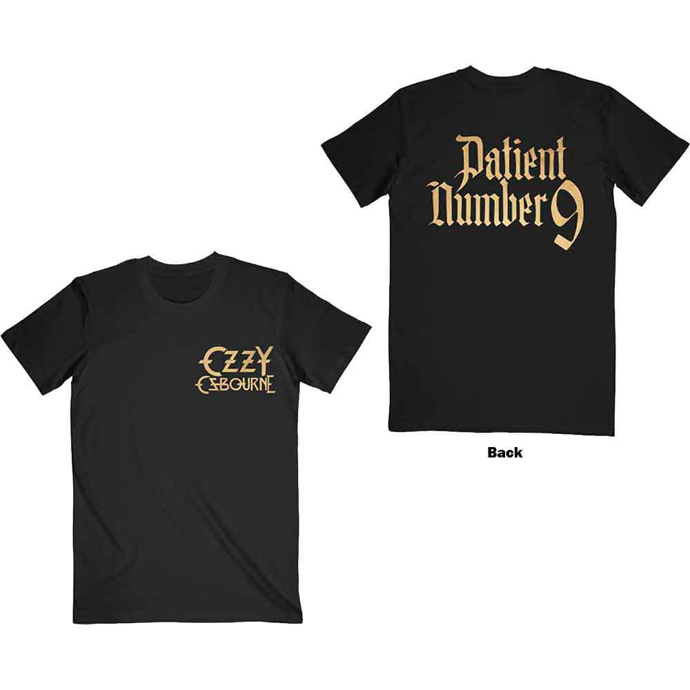 Black t-shirt with gold "Patient No. 9" logo on the back, Ozzy Osbourne merchandise.