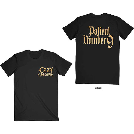 Black t-shirt with gold "Patient No. 9" logo on the back, Ozzy Osbourne merchandise.