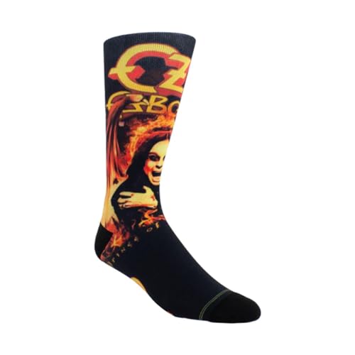 Black crew sock featuring a graphic of Ozzy Osbourne with flames and yellow text.