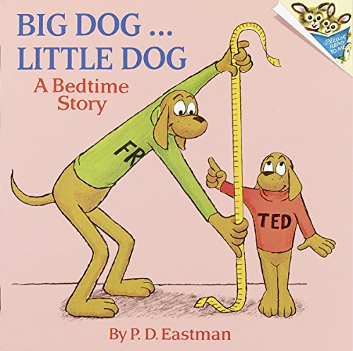A large green dog and a small red dog are measured with a tape.