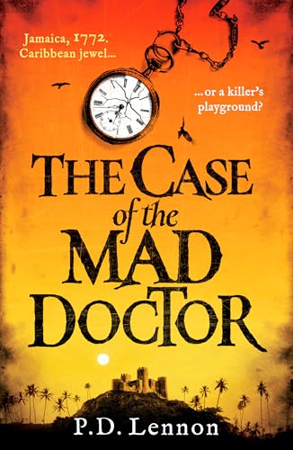 Book cover: "The Case of the Mad Doctor" with pocket watch and landscape.