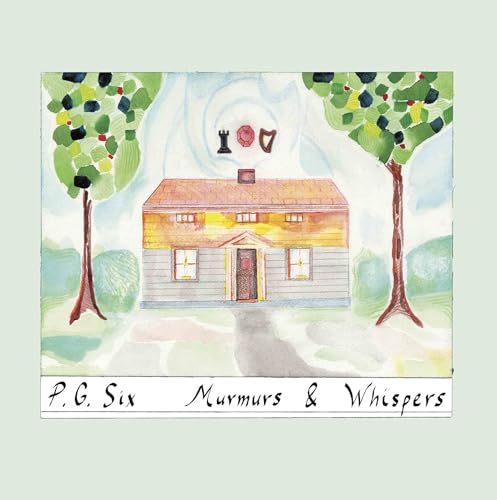 Watercolor painting of a house between two trees with symbols above the roof.