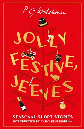 Red book cover with illustrated festive objects and title “Jolly Festive, Jeeves”.
