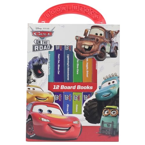 “Cars” board book set with Lightning McQueen and Mater, in a red carrying case.