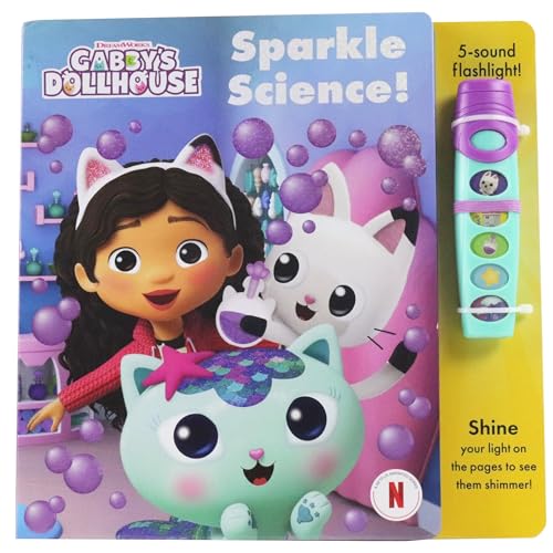 Gabbys Dollhouse" book cover with Gabby, Pandy Paws, and a flashlight.
