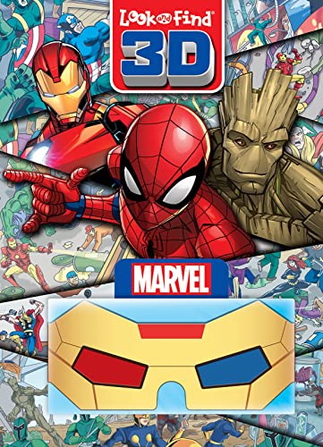 Marvel superheroes Spider-Man, Iron Man, and Groot with 3D glasses.