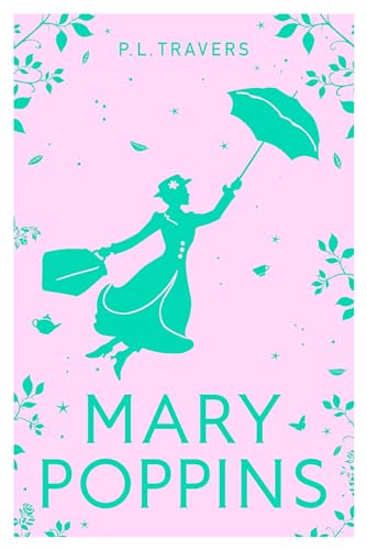 Pink book cover with silhouette of Mary Poppins flying with umbrella.