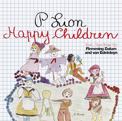 “P. Lion - Happy Children” vinyl album cover with colorful illustrated children.