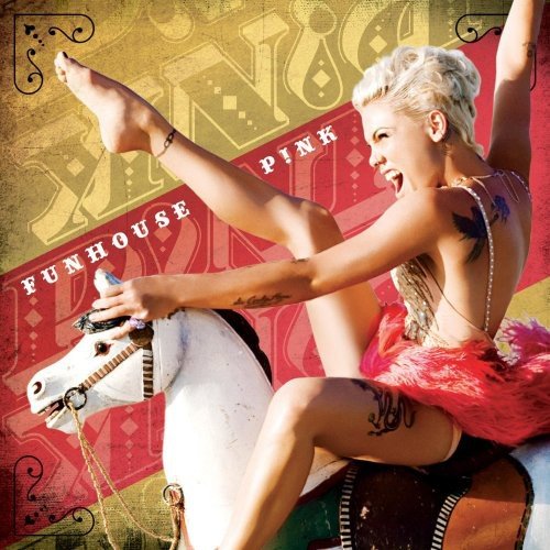 P!nk on a carousel horse, album cover for “Funhouse.”