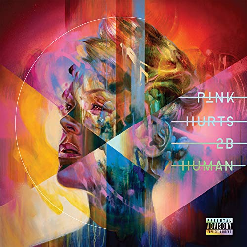 P!nk album cover, "Hurts 2B Human," abstract portrait with colorful brushstrokes.
