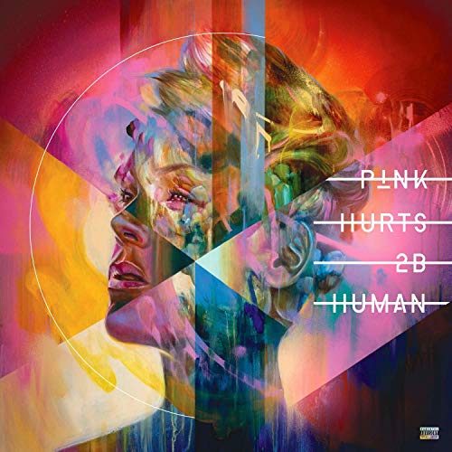 P!nk album cover: split portrait with vibrant, abstract paint strokes.