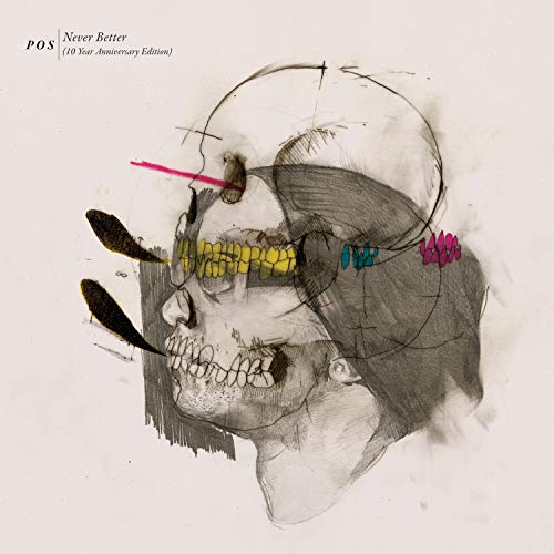 Sketch of a skull wearing a baseball cap with colorful accents.