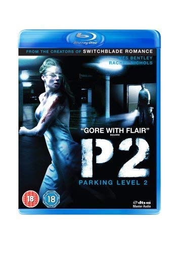 Blu-ray cover for the horror film P2 featuring a woman in a parking garage.