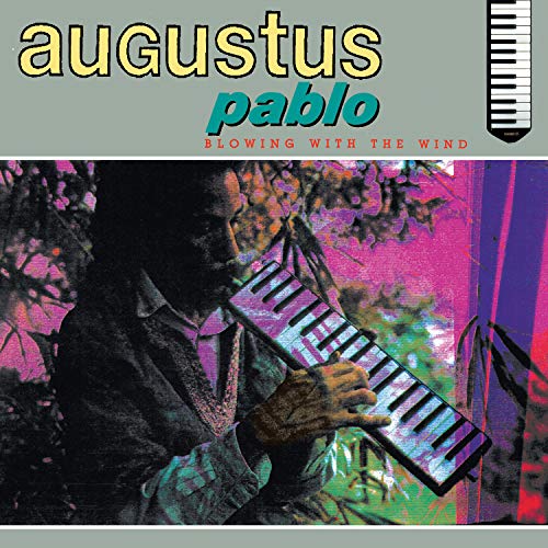 Album cover with a man holding a keyboard, surrounded by foliage, in vibrant colors.