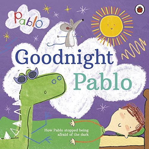Book cover featuring a green dinosaur, a mouse, and a boy in bed.