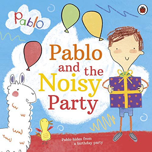 Book cover: boy with gift, llama, balloons, and colorful lettering.