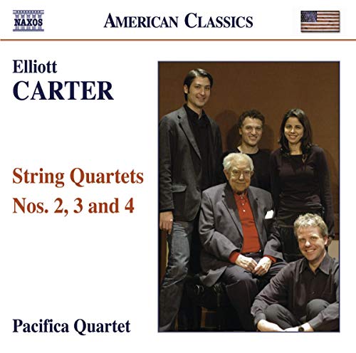 CD cover for Elliott Carter string quartets featuring a group portrait.