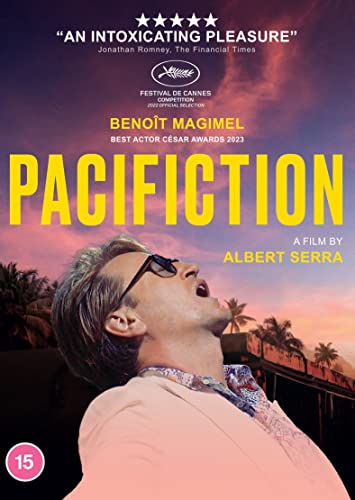 DVD cover for "Pacifiction" featuring a man looking up at a sunset.