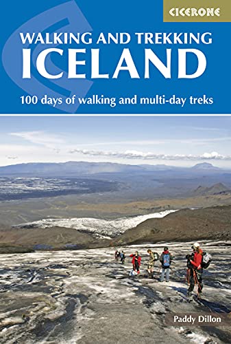 Book cover showing hikers on an Icelandic glacier with a blue title banner above.