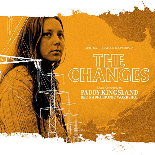 Vinyl cover art featuring a young woman, electricity pylons, and text on orange background.