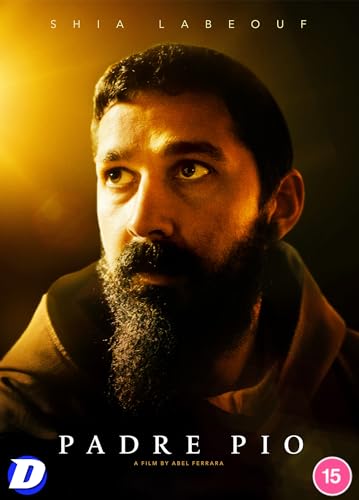DVD cover for "Padre Pio" featuring Shia LaBeouf as a bearded man.