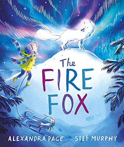 Book cover: child with fox under aurora borealis, snowy landscape.
