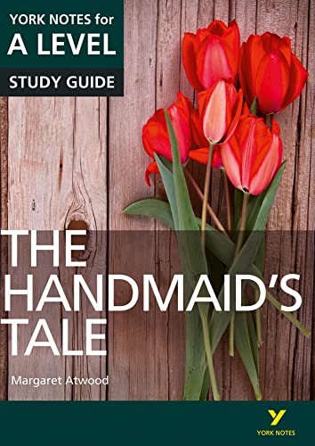 Book cover for "The Handmaid’s Tale" with red tulips on wood.