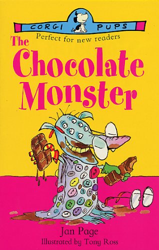 Book cover: "The Chocolate Monster" featuring a purple, cartoon monster with chocolate.