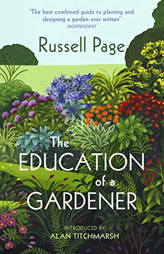 Book cover: “The Education of a Gardener” with colorful garden illustration.