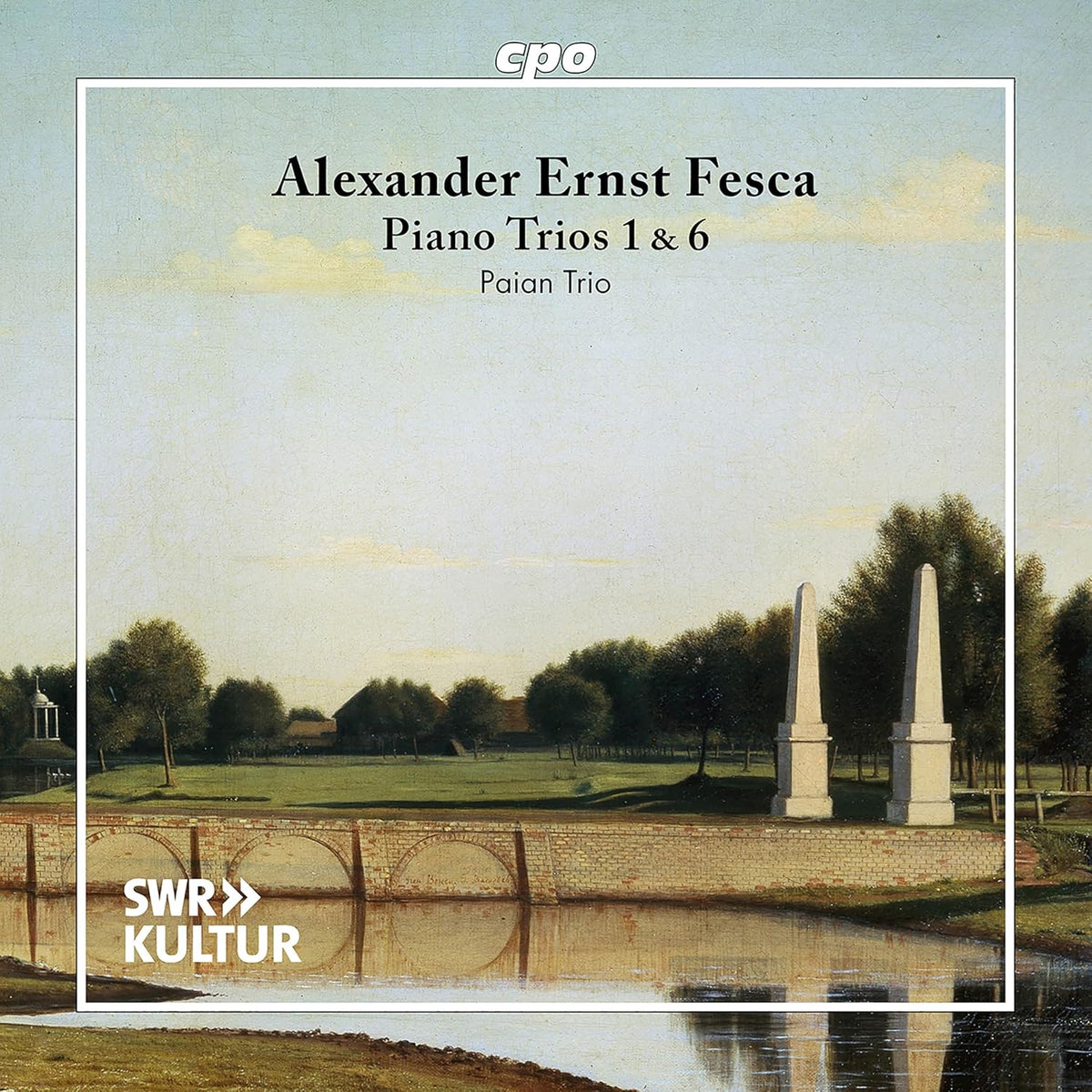 CD cover for Fesca piano trios featuring a landscape painting and bridge.