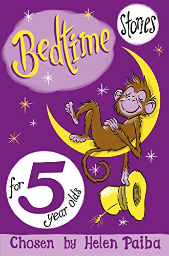 Book cover: monkey on crescent moon, text “Bedtime Stories for 5 year olds”.