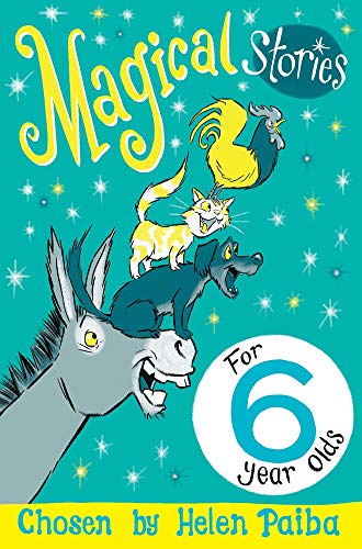Book cover with illustrated donkey, cat, dog, and rooster on teal background.