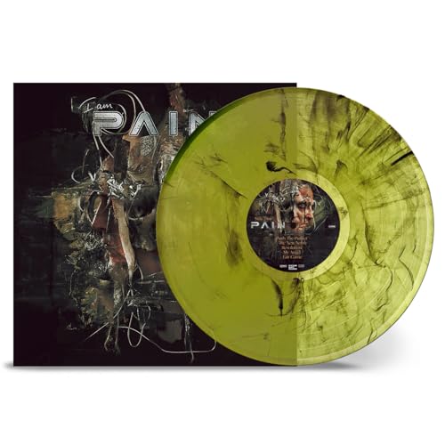 Pain I Am album cover art next to a yellow and black marbled vinyl record.