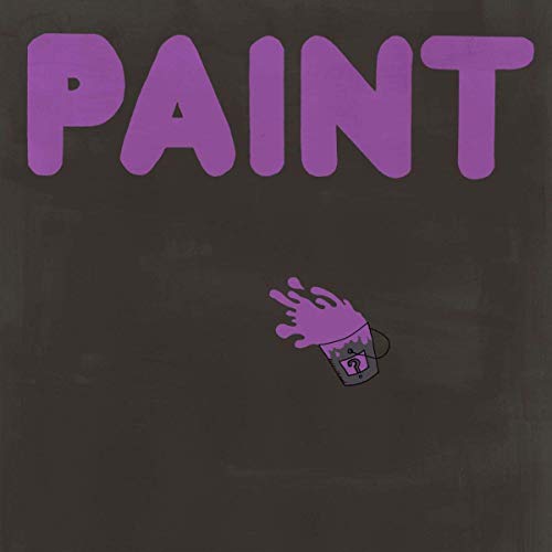 The image depicts a dark grey background with the word "PAINT" in large purple letters and a cartoon paint bucket below. For accessibility purposes, a suitable alt text could be: "Dark grey background with 'PAINT' in purple and a cartoon paint bucket."