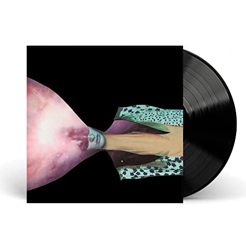 Vinyl record with abstract, colorful collage album art.