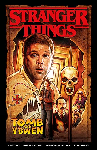 Comic book cover featuring Bob Newby, Will Byers, and other characters with a skull spear.