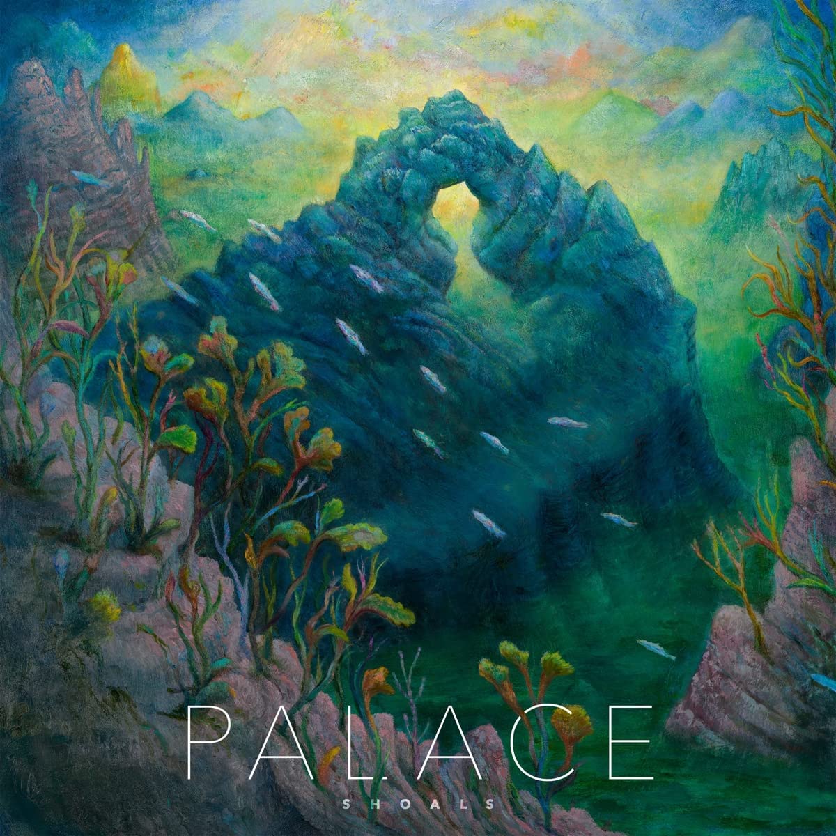 Painted album cover for Palace - Shoals, depicting an underwater rock arch.