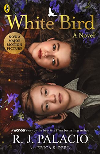 Book cover: two young people lying in flowers, a white bird above.