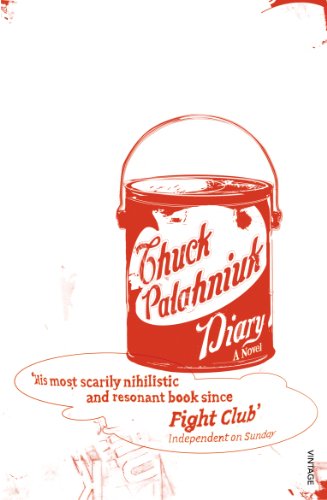 Red cover of "Diary" by Chuck Palahniuk, featuring a paint bucket image.