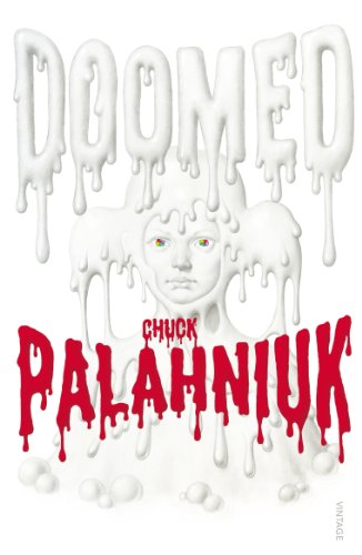 Book cover: "Doomed" by Chuck Palahniuk, with dripping white and red paint.