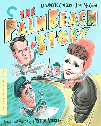 The Palm Beach Story" Blu-ray cover with illustrated characters and travel scenes.