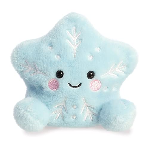 Light blue snowflake plush toy with embroidered details and rosy cheeks.