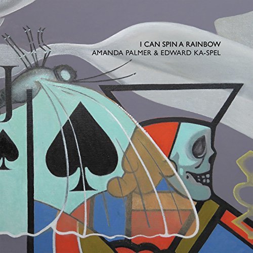 A vinyl album cover featuring a skeleton holding a multi-colored umbrella.