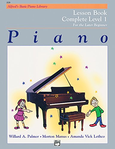 Cover of Alfred's Basic Piano Library Lesson Book Complete Level 1 featuring a grand piano.