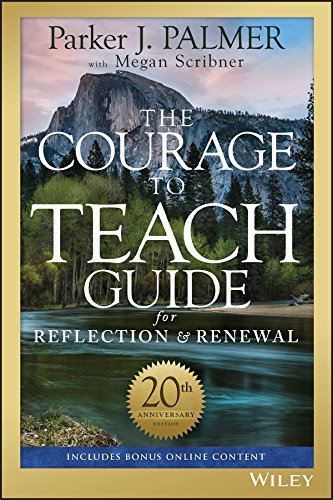 Book cover: "The Courage to Teach Guide" with mountain landscape.