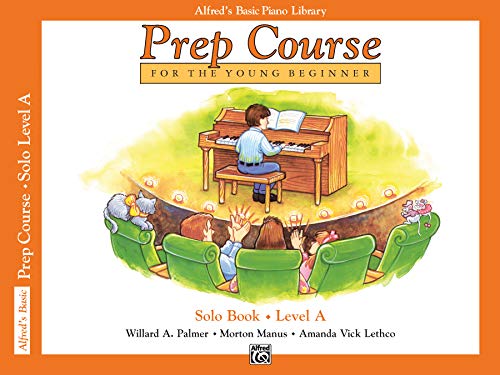 Piano prep course book cover with illustration of a child playing.