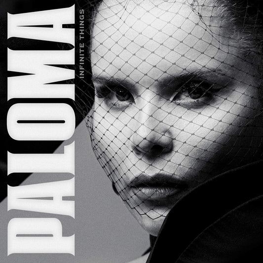 "Album cover featuring a black-and-white portrait of a woman behind a mesh veil."