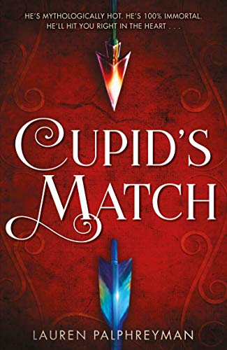 Book cover for "Cupid's Match" with red swirls and a golden arrow.